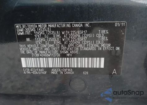 2011 Toyota Rav4 z USA, uszkodzony, nr VIN 2T3BF4DV6BW112708
